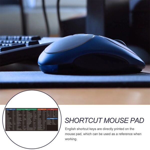Black table mouse pad TP01E with printed Windows and Office shortcuts - shortcut mouse
