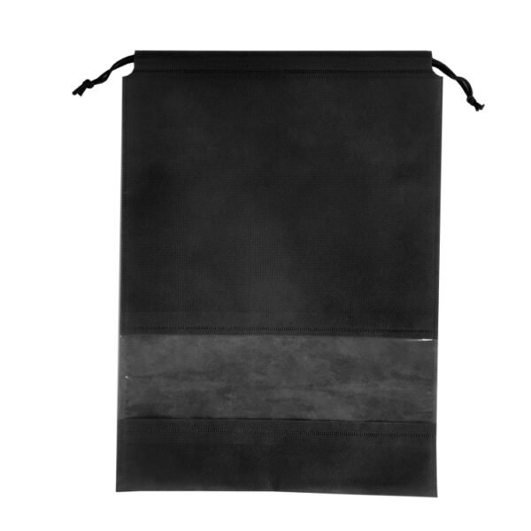 Black drawstring shoe bags made of non-woven and PVC – Gogenius WB6816