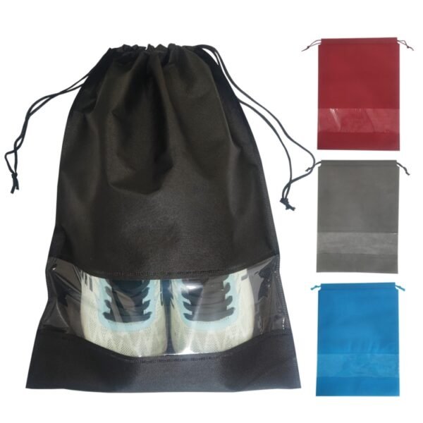 Black, Grey, Blue, and Maroon drawstring shoe bags made of non-woven and PVC – Gogenius WB6816