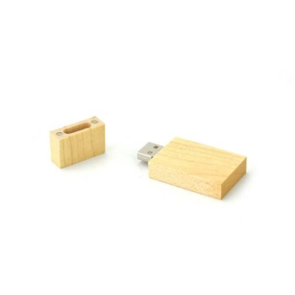 Light brown wooden USB drive WD008A with eco-style recyclable box - open