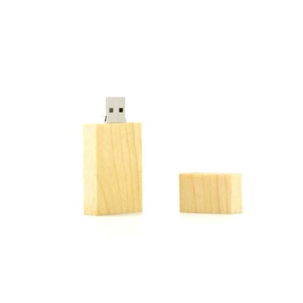 Light brown wooden USB drive WD008A with eco-style recyclable box - open stand
