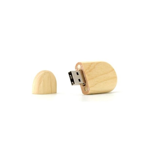 Wooden USB flash drive in light brown with eco-friendly design - open cap