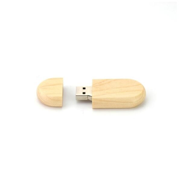 Wooden USB flash drive in light brown with eco-friendly design - lay
