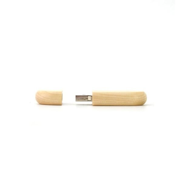 Wooden USB flash drive in light brown with eco-friendly design - side view