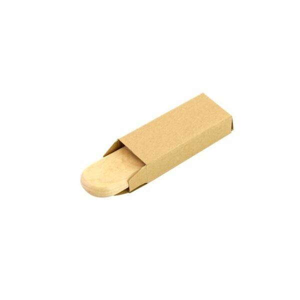 Wooden USB flash drive in light brown with eco-friendly design - packaging box