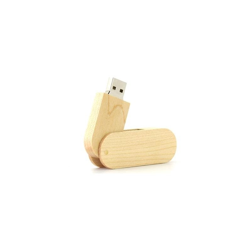 Wood swivel flash drive in light brown eco-friendly design