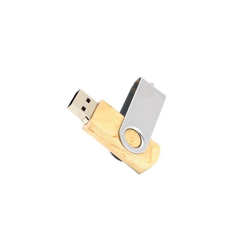 Wood swivel USB drive with eco-friendly design in light brown and silver