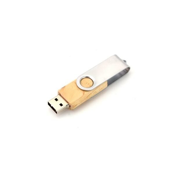 Wood swivel USB drive with eco-friendly design in light brown and silver - printing area