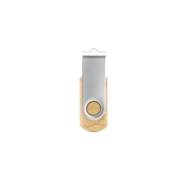 Wood swivel USB drive with eco-friendly design in light brown and silver - top view