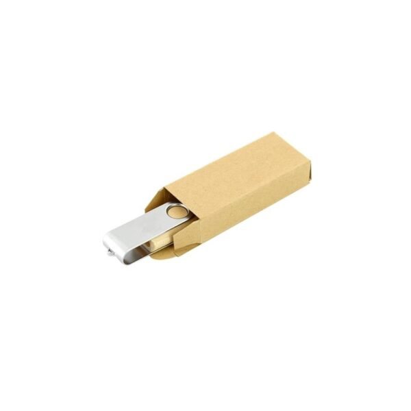 Wood swivel USB drive with eco-friendly design in light brown and silver - packaging