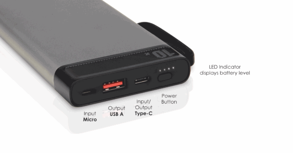 G65 NEO 10000mAh fast charging power bank with dual output and LED indicators- Spec