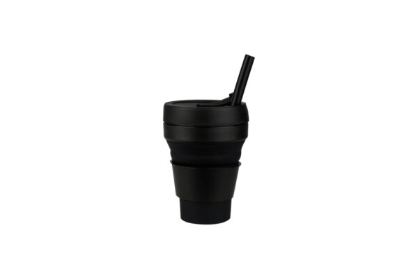 355ml collapsible silicone cup with straw and heat sleeve- Black