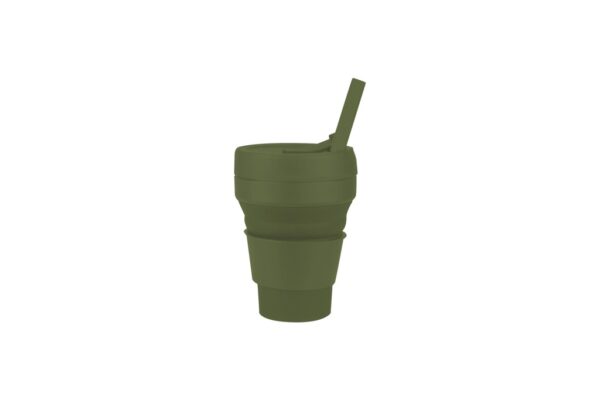 355ml collapsible silicone cup with straw and heat sleeve- Green