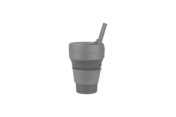 355ml collapsible silicone cup with straw and heat sleeve- Grey