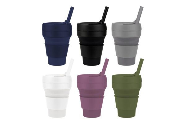 355ml collapsible silicone cup with straw and heat sleeve- Group