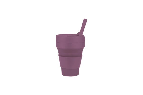 355ml collapsible silicone cup with straw and heat sleeve- Pink
