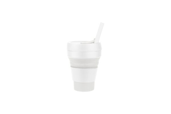 355ml collapsible silicone cup with straw and heat sleeve- White