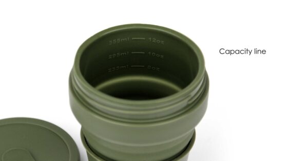 355ml collapsible silicone cup with straw and heat sleeve- Capacity line