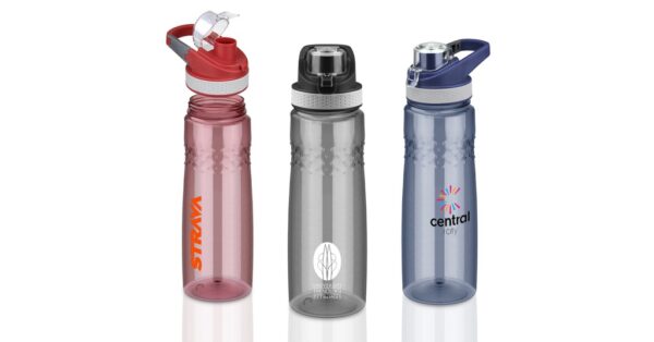 830ml PET drink bottle with flip lid and side handle- with logo