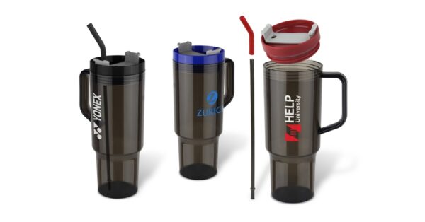 1200ml big drink tumbler with straw and screw-on lid- With logo