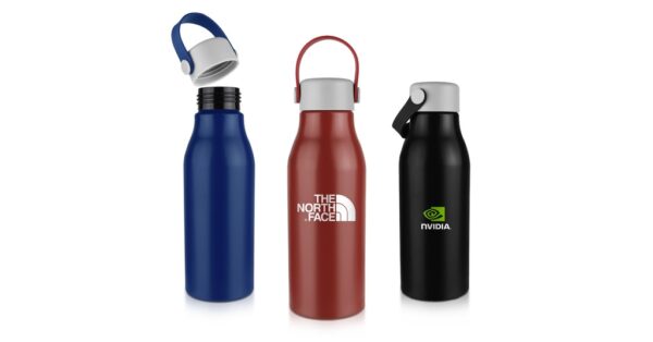 650ml recycled aluminium drink bottle with silicone strap- With logo