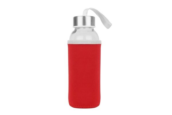 300ml glass bottle with neoprene pouch and carrying strap- Red