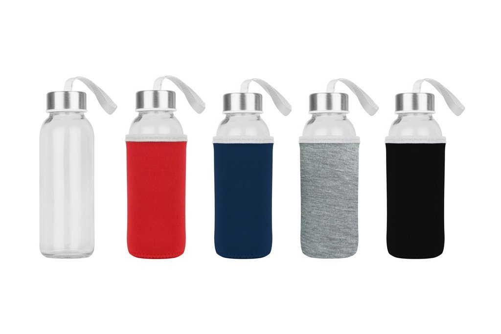 300ml glass bottle with neoprene pouch and carrying strap- Group