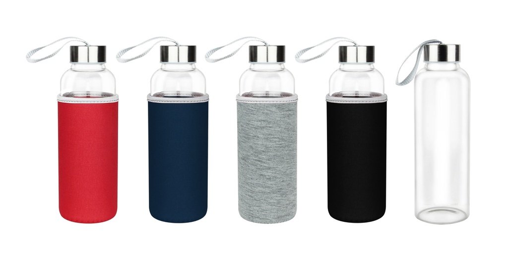 500ml glass bottle with neoprene pouch and carrying strap- Group