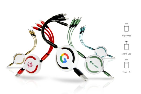 SG120 HURRICANE 3in1 Charging Cable – Portable & Retractable- With logo