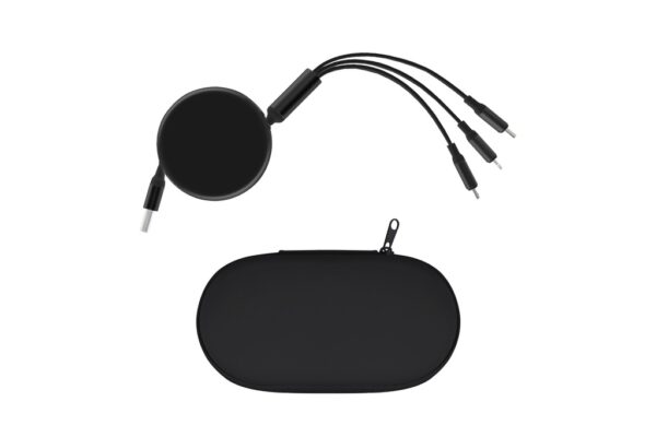 SG123 FLEXA retractable fast-charging cable with 3-in-1 support and PU pouch- Black