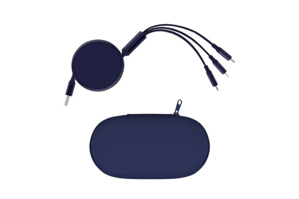 SG123 FLEXA retractable fast-charging cable with 3-in-1 support and PU pouch- Blue