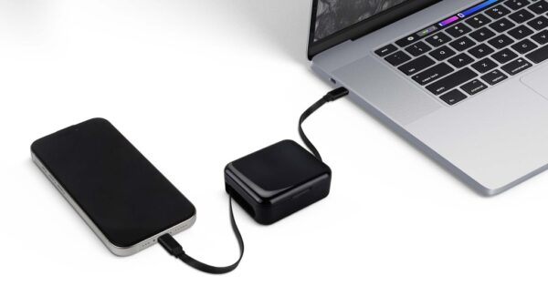 compact charging cable kit with USB-C, Lightning, and Micro USB heads- cable