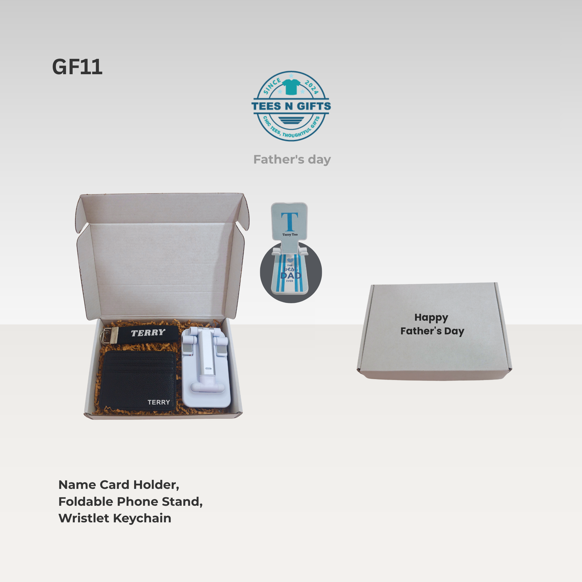 Personalised Card Holder Foldable Phone Stand Wristlet Keychain Gift Set