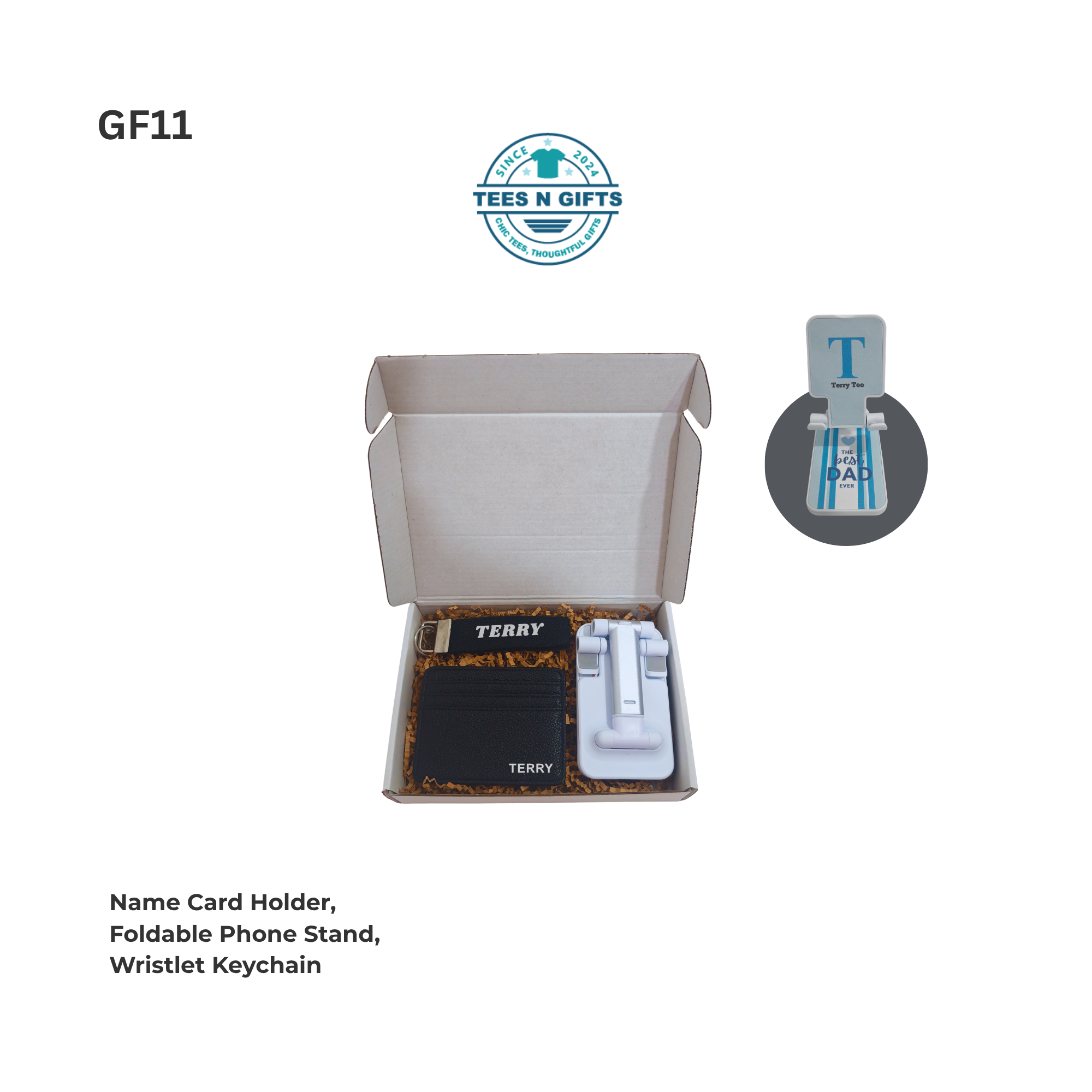 Personalised Card Holder Foldable Phone Stand Wristlet Keychain Gift Set-1