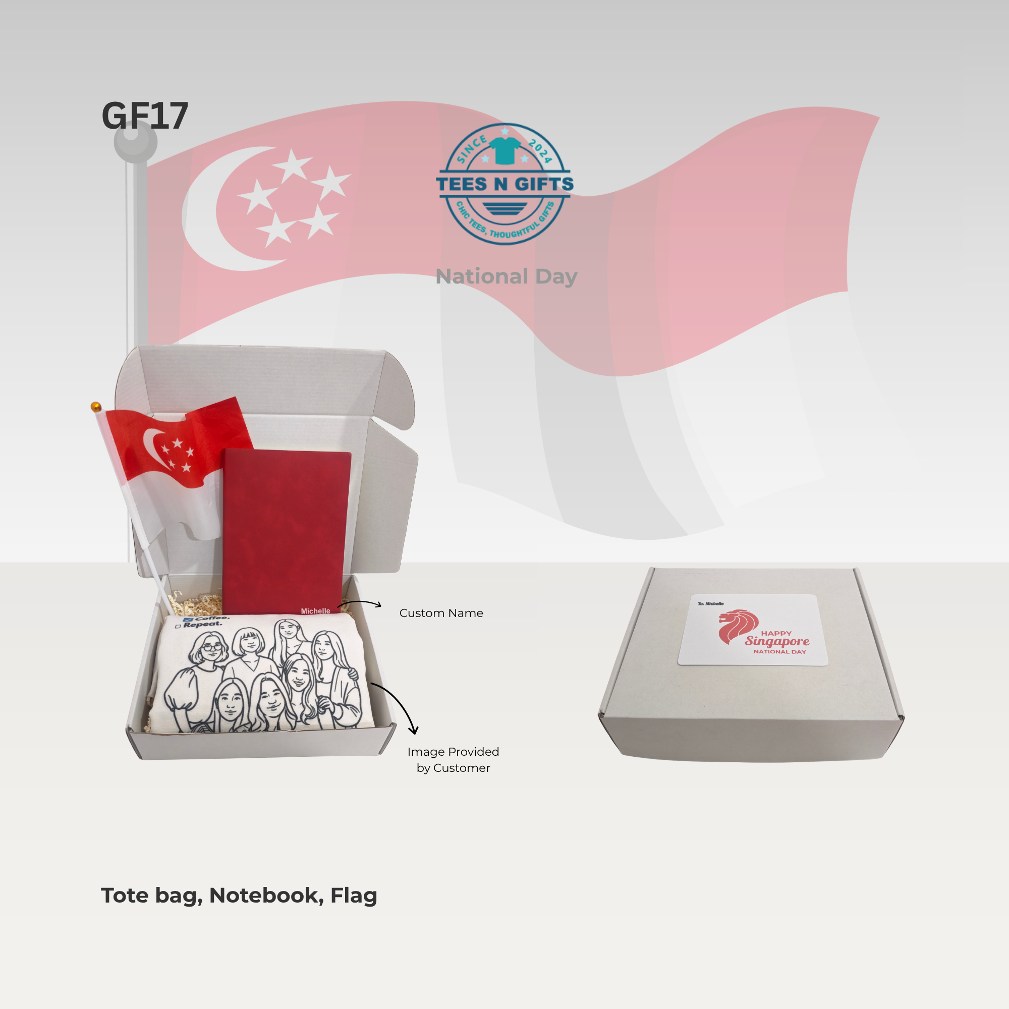 Personalised Tote Bag Gift Set with notebook and flag