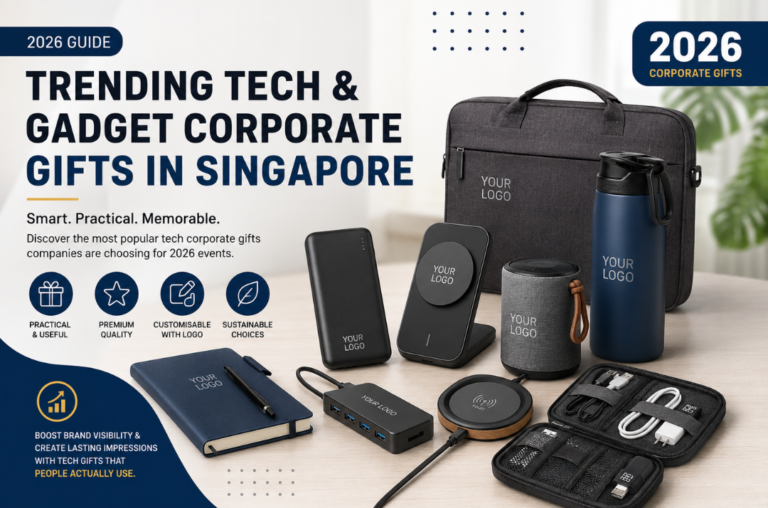 tech corporate gifts singapore - trending wireless chargers, power banks, Bluetooth speakers, laptop sleeves and branded tech accessories for corporate events in 2026